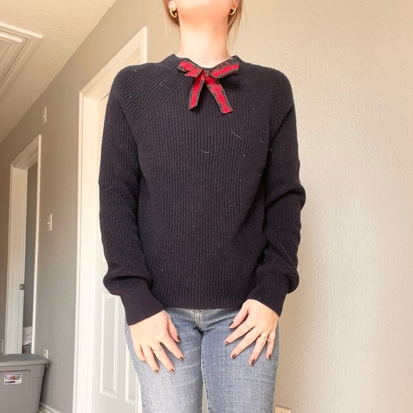 J.Crew Navy Blue Knit Bow Tie Sweater - Picture 6 of 13
